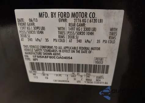 2014 Ford Explorer Limited from USA, damaged, VIN 1FM5K8F80EGA04054